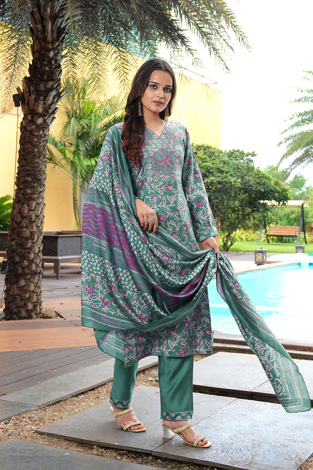 Jyoti Fashion Rama Cotton Silk Floral Printed Designer Kurta Set with Dupatta - Distacart