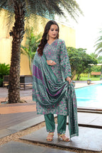 Jyoti Fashion Rama Cotton Silk Floral Printed Designer Kurta Set with Dupatta - Distacart