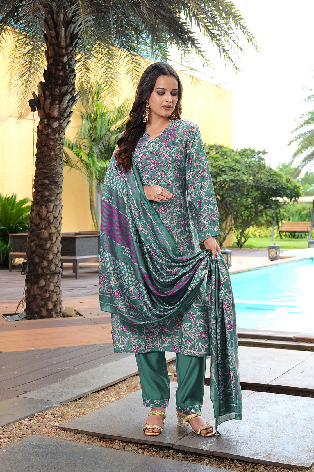 Jyoti Fashion Rama Cotton Silk Floral Printed Designer Kurta Set with Dupatta - Distacart