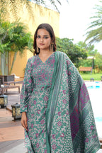Jyoti Fashion Rama Cotton Silk Floral Printed Designer Kurta Set with Dupatta - Distacart