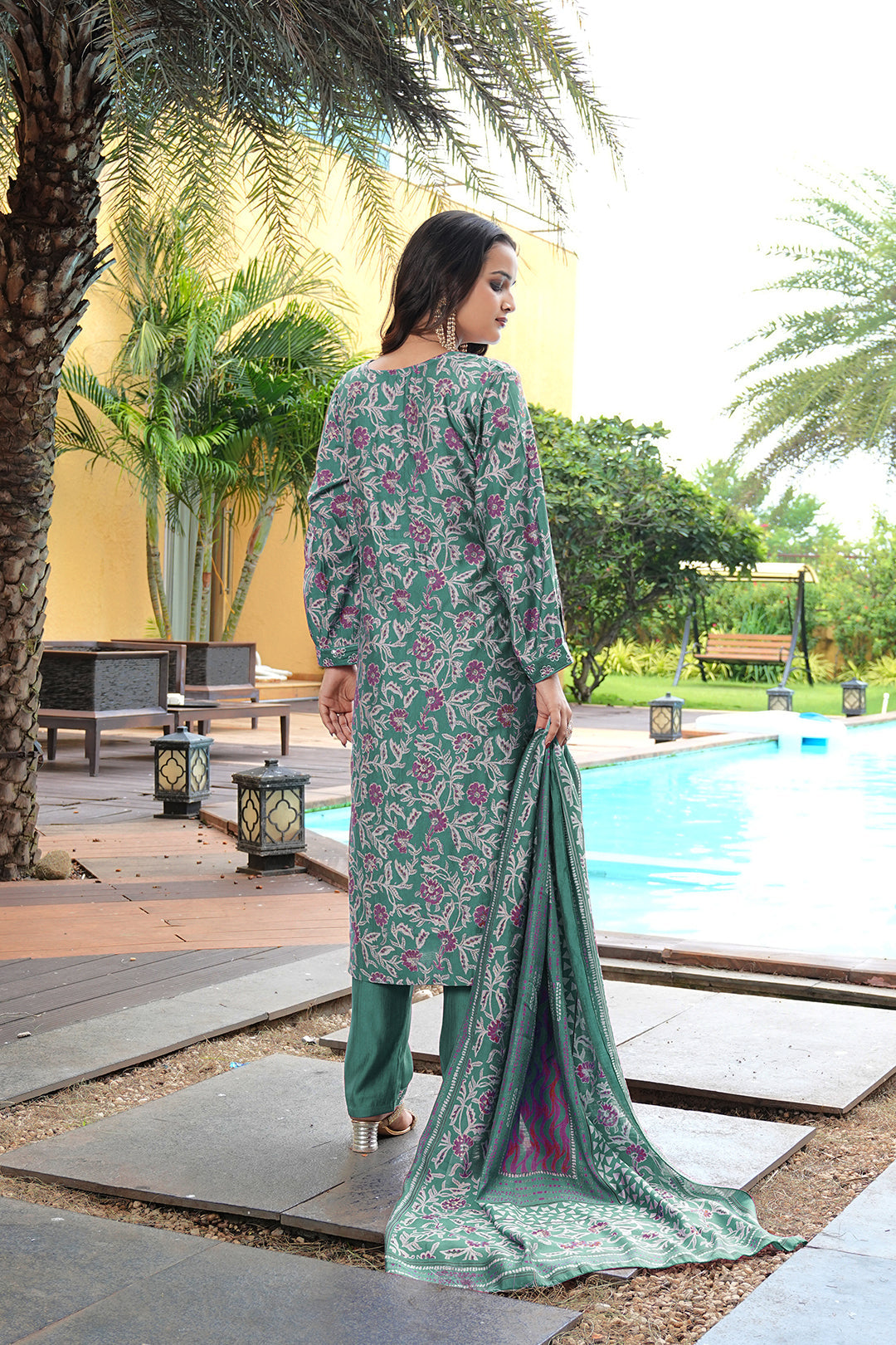 Jyoti Fashion Rama Cotton Silk Floral Printed Designer Kurta Set with Dupatta - Distacart