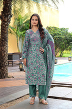 Jyoti Fashion Rama Cotton Silk Floral Printed Designer Kurta Set with Dupatta - Distacart