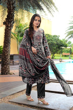Jyoti Fashion Black Cotton Silk Floral Printed Designer Kurta Set with Dupatta - Distacart