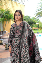 Jyoti Fashion Black Cotton Silk Floral Printed Designer Kurta Set with Dupatta - Distacart