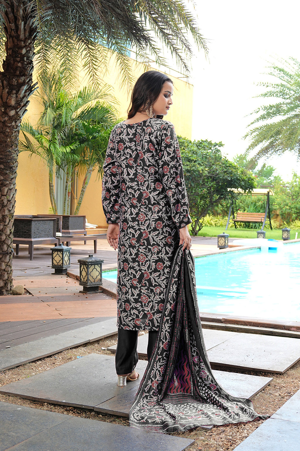 Jyoti Fashion Black Cotton Silk Floral Printed Designer Kurta Set with Dupatta - Distacart