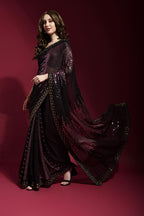 Jyoti Fashion Women's Wine Sequence Embroidery Georgette Saree with Blouse - Distacart