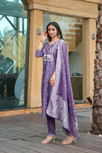 Jyoti Fashion Purple Vatican Embroidered Designer Kurta Set with Dupatta - Distacart