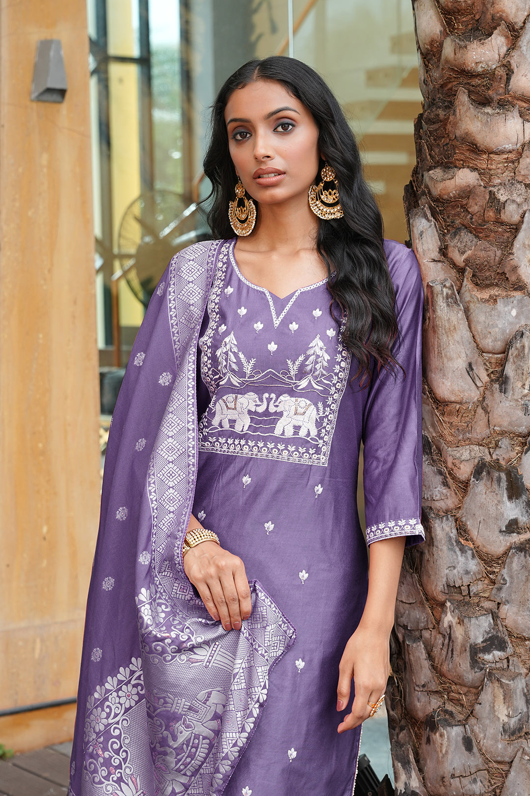 Jyoti Fashion Purple Vatican Embroidered Designer Kurta Set with Dupatta - Distacart