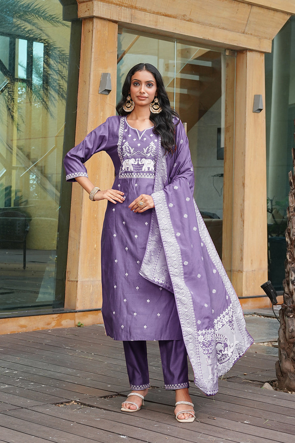Jyoti Fashion Purple Vatican Embroidered Designer Kurta Set with Dupatta - Distacart