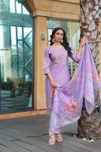 Jyoti Fashion Purple Cotton Silk Embroidered Designer Kurta Set with Dupatta - Distacart