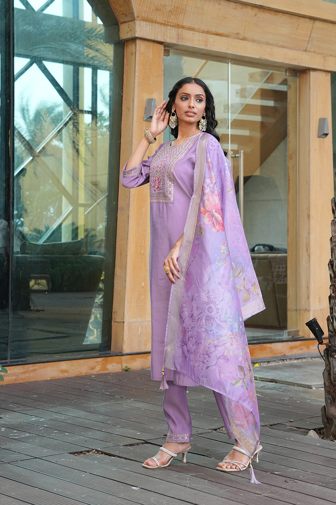 Jyoti Fashion Purple Cotton Silk Embroidered Designer Kurta Set with Dupatta - Distacart