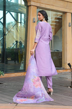 Jyoti Fashion Purple Cotton Silk Embroidered Designer Kurta Set with Dupatta - Distacart