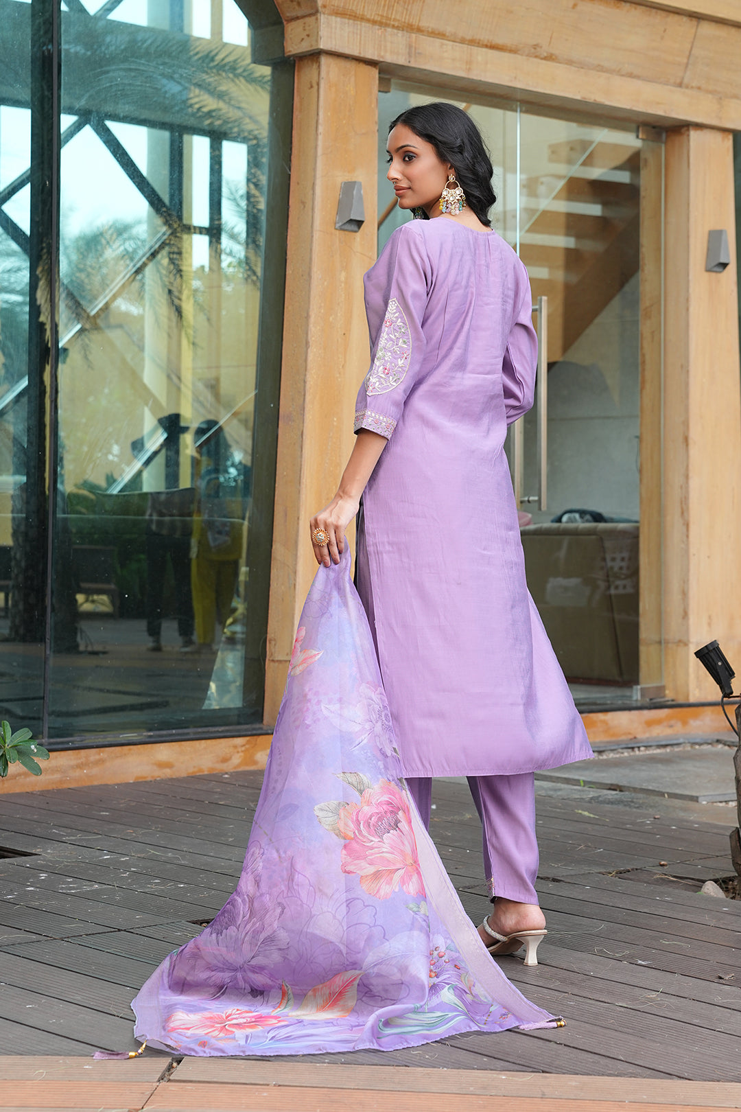 Jyoti Fashion Purple Cotton Silk Embroidered Designer Kurta Set with Dupatta - Distacart