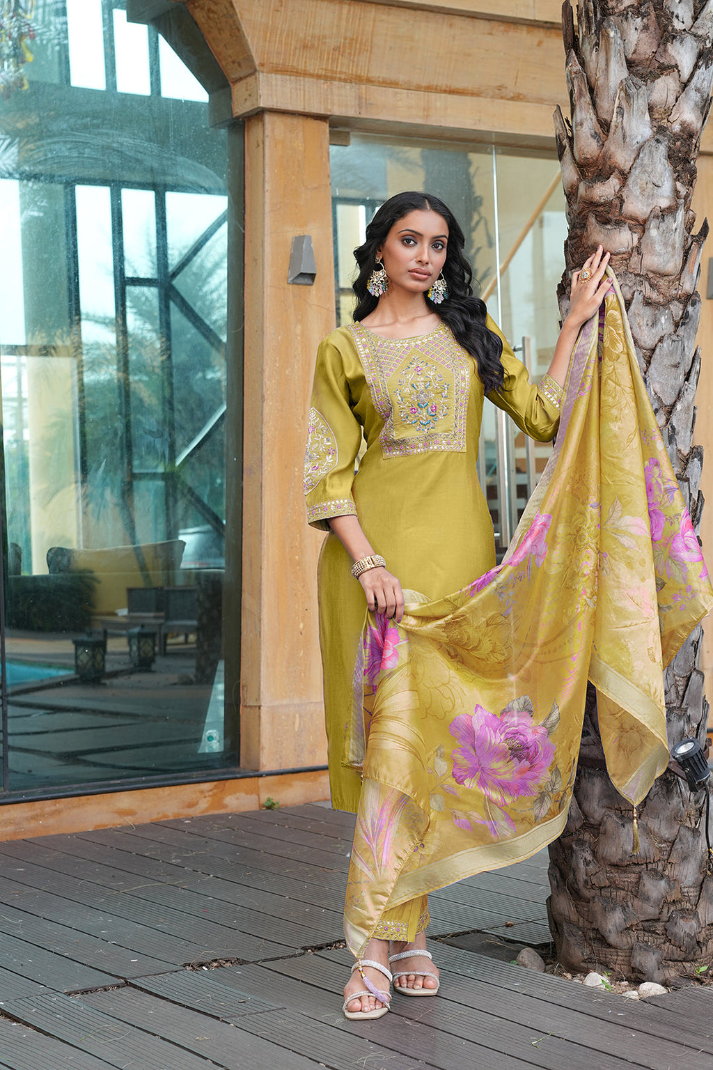Jyoti Fashion Mustard Cotton Silk Embroidered Designer Kurta Set with Dupatta - Distacart