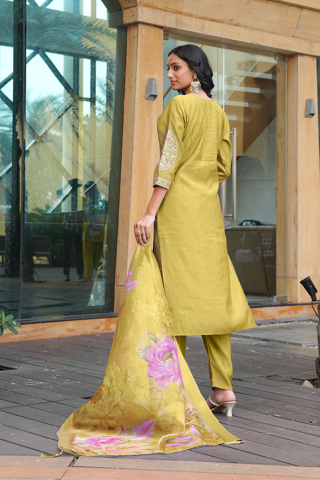 Jyoti Fashion Mustard Cotton Silk Embroidered Designer Kurta Set with Dupatta - Distacart
