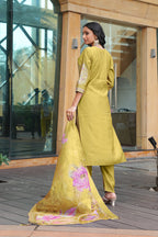 Jyoti Fashion Mustard Cotton Silk Embroidered Designer Kurta Set with Dupatta - Distacart