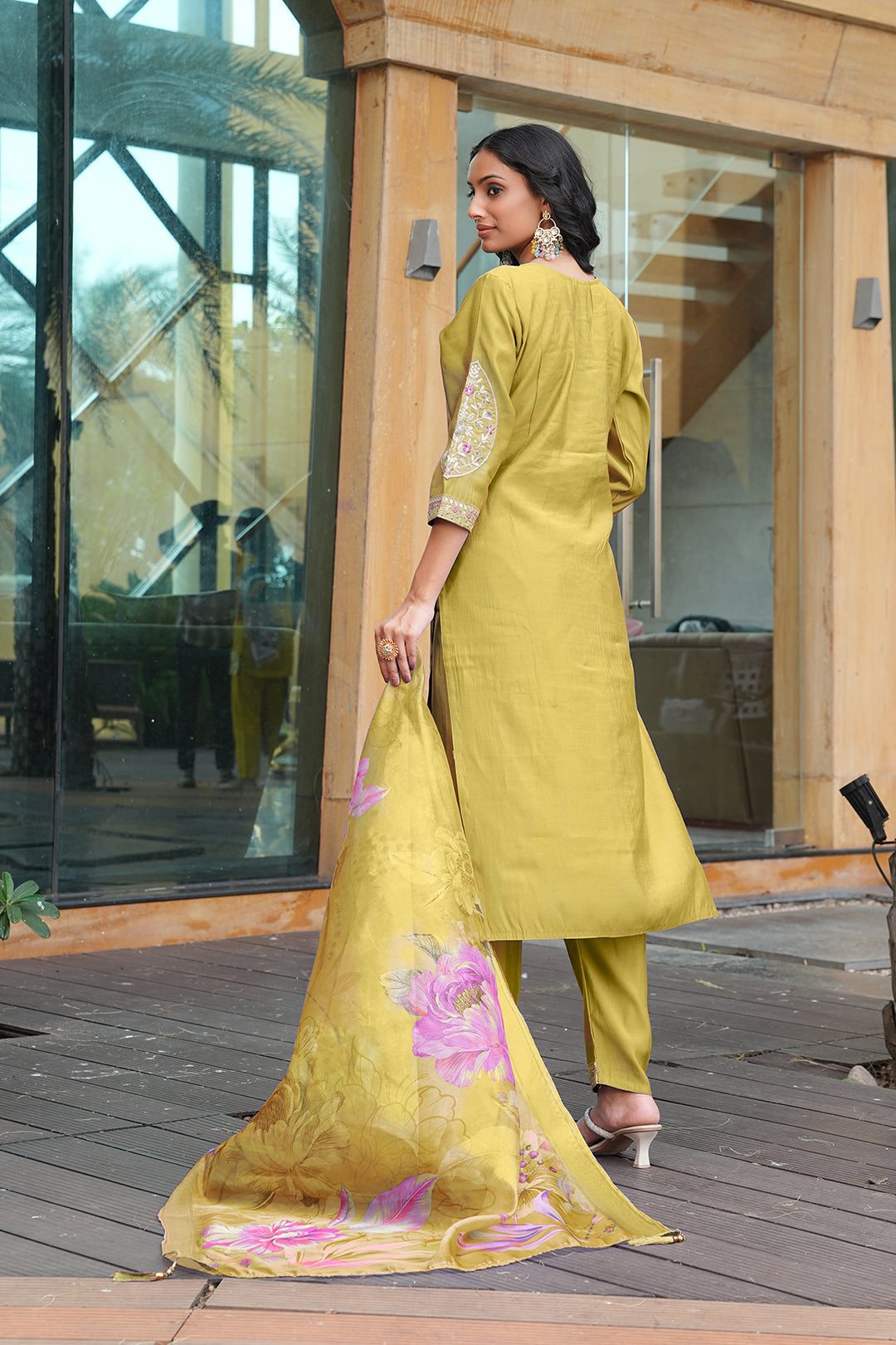 Jyoti Fashion Mustard Cotton Silk Embroidered Designer Kurta Set with Dupatta - Distacart