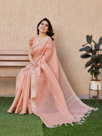Jyoti Fashion Women's Peach Soft Tissue Linen Silk Zari Woven Saree with Blouse - Distacart