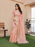 Jyoti Fashion Women's Peach Soft Tissue Linen Silk Zari Woven Saree with Blouse - Distacart
