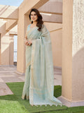 Jyoti Fashion Women's Sea Green Soft Tissue Linen Silk Zari Woven Saree with Blouse - Distacart