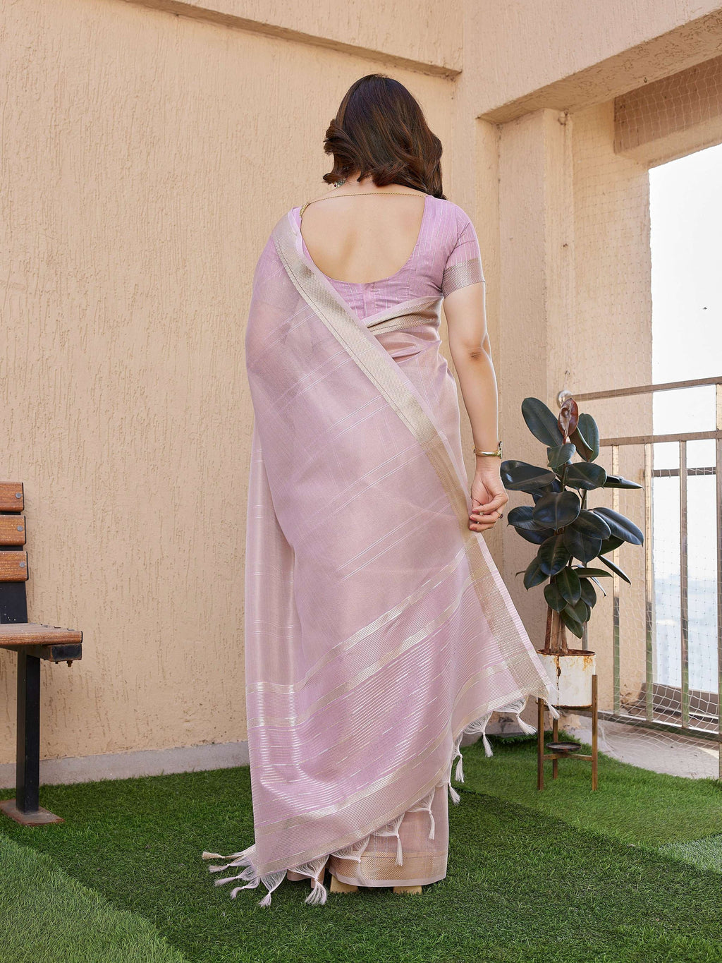 Jyoti Fashion Women's Purple Soft Tissue Linen Silk Zari Woven Saree with Blouse - Distacart