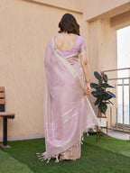 Jyoti Fashion Women's Purple Soft Tissue Linen Silk Zari Woven Saree with Blouse - Distacart