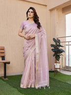 Jyoti Fashion Women's Purple Soft Tissue Linen Silk Zari Woven Saree with Blouse - Distacart