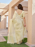 Jyoti Fashion Women's Yellow Soft Tissue Linen Silk Zari Woven Saree with Blouse - Distacart