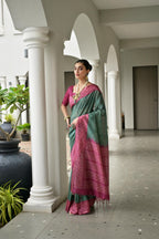 Jyoti Fashion Women's Bottle Green Soft Tussar Silk Ikkat Printed Saree with Blouse - Distacart