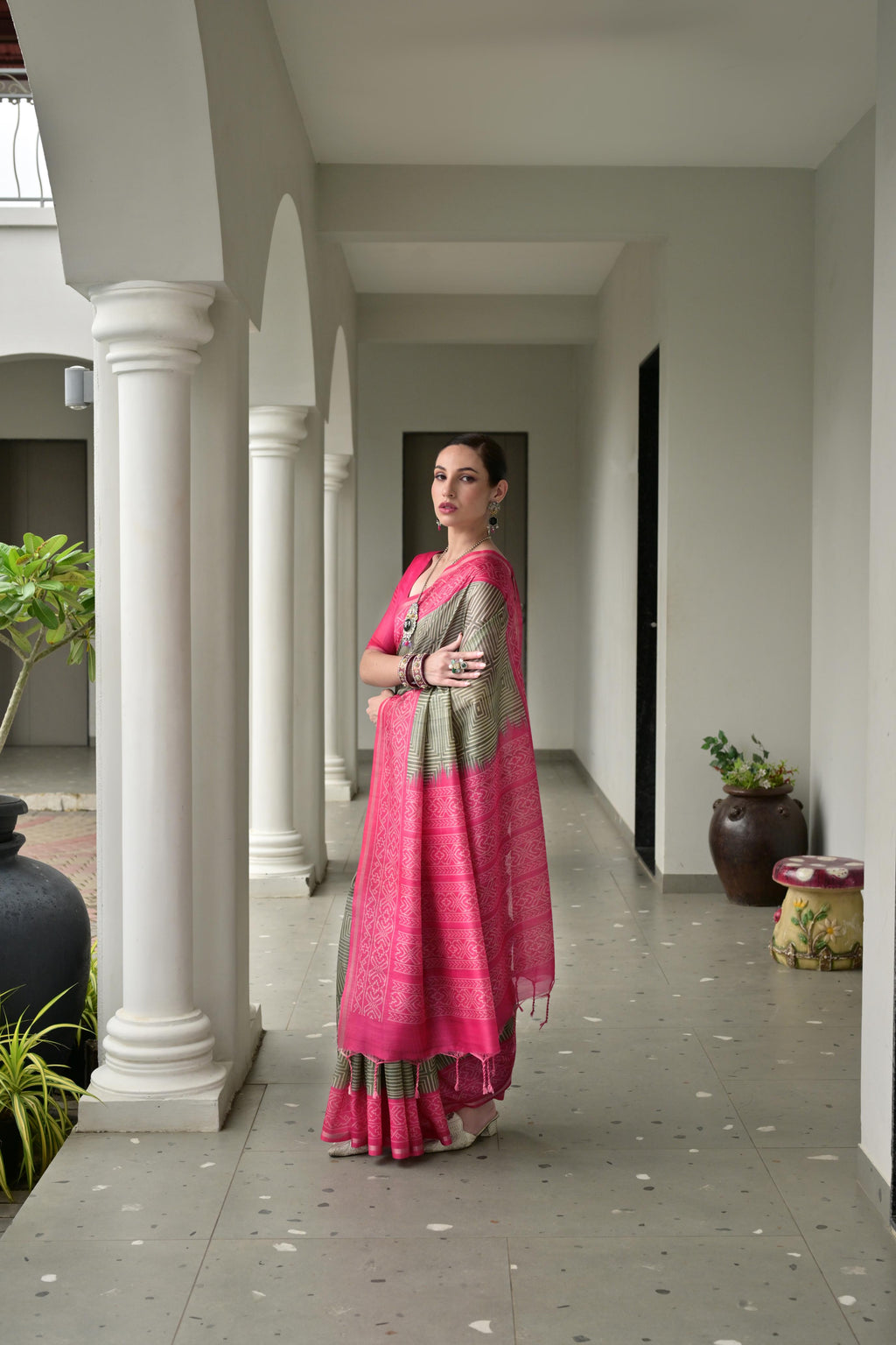 Jyoti Fashion Women's Pista Green Soft Tussar Silk Ikkat Printed Saree with Blouse - Distacart