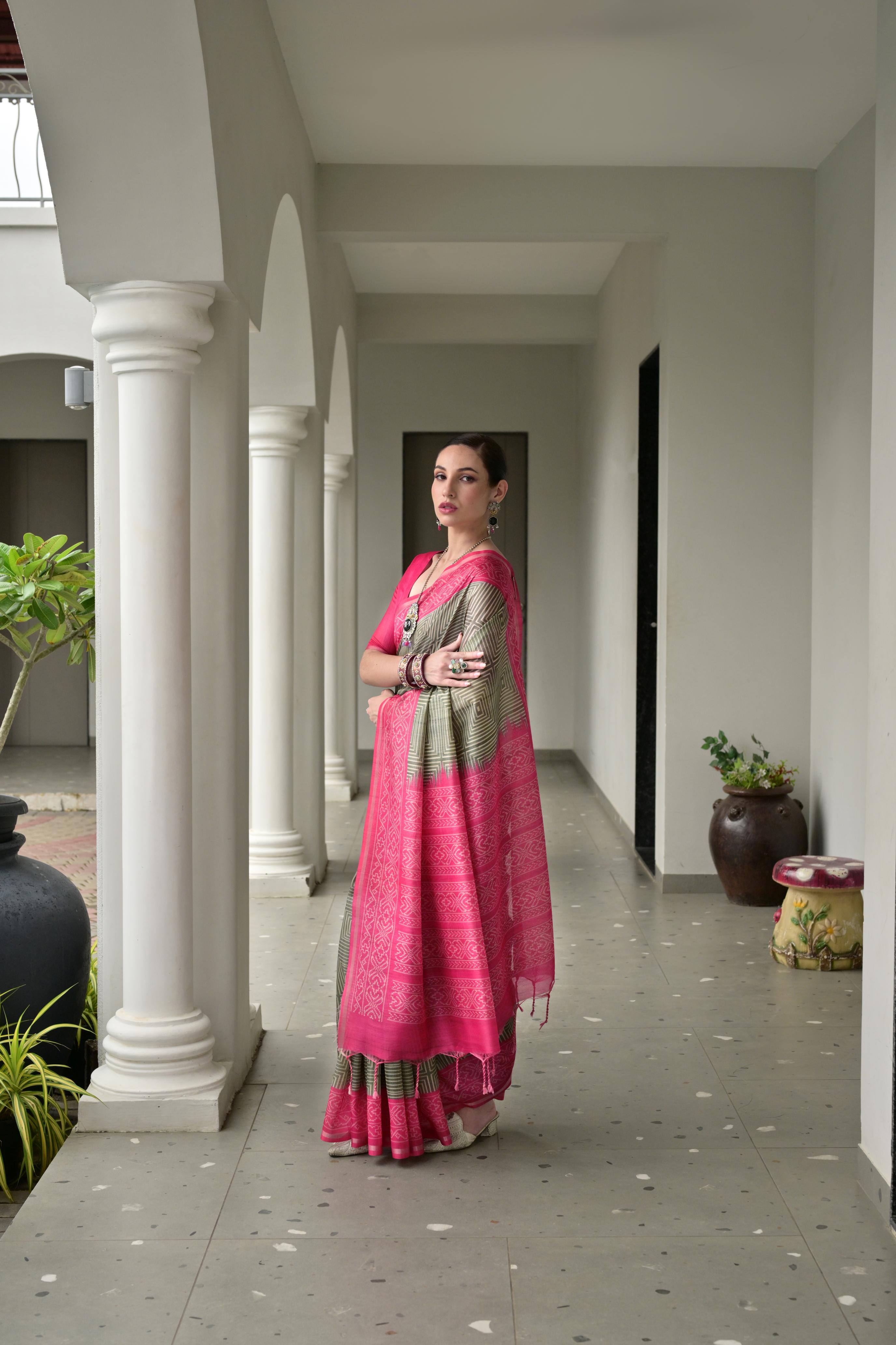 Jyoti Fashion Women's Pista Green Soft Tussar Silk Ikkat Printed Saree with Blouse - Distacart