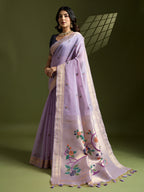 Jyoti Fashion Women's Purple Soft Muga Cotton Paithani Zari Woven Saree with Blouse - Distacart