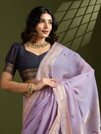 Jyoti Fashion Women's Purple Soft Muga Cotton Paithani Zari Woven Saree with Blouse - Distacart
