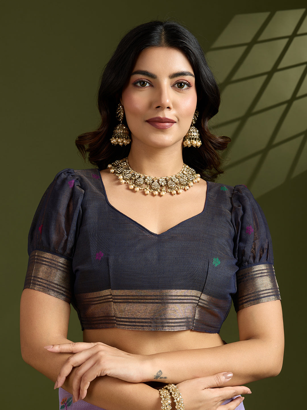 Jyoti Fashion Women's Purple Soft Muga Cotton Paithani Zari Woven Saree with Blouse - Distacart