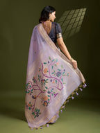 Jyoti Fashion Women's Purple Soft Muga Cotton Paithani Zari Woven Saree with Blouse - Distacart