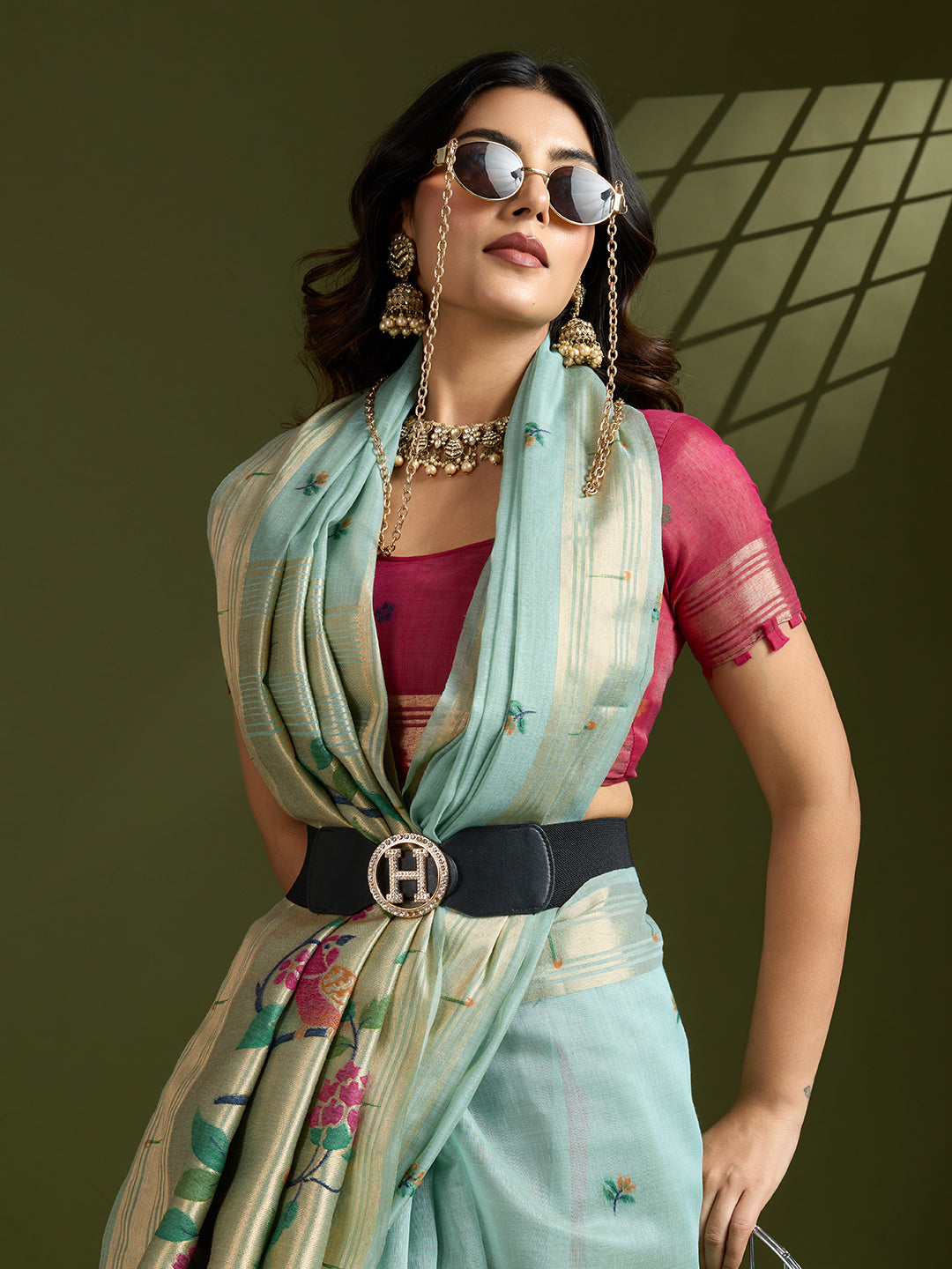 Jyoti Fashion Women's Sky Blue Soft Muga Cotton Paithani Zari Woven Saree with Blouse - Distacart