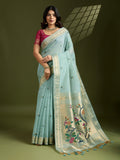 Jyoti Fashion Women's Sky Blue Soft Muga Cotton Paithani Zari Woven Saree with Blouse - Distacart