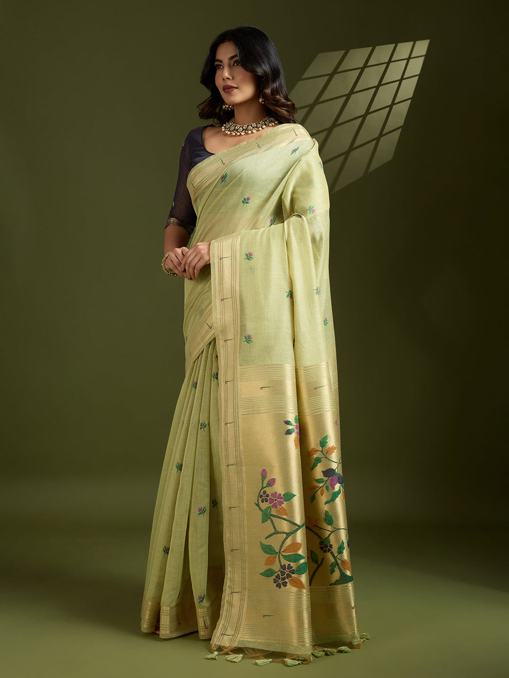 Jyoti Fashion Women's Sea Green Soft Muga Cotton Paithani Zari Woven Saree with Blouse - Distacart