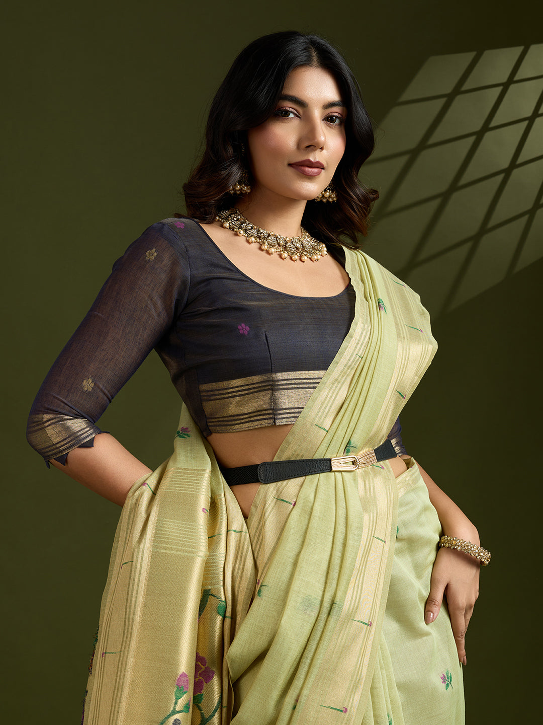 Jyoti Fashion Women's Sea Green Soft Muga Cotton Paithani Zari Woven Saree with Blouse - Distacart