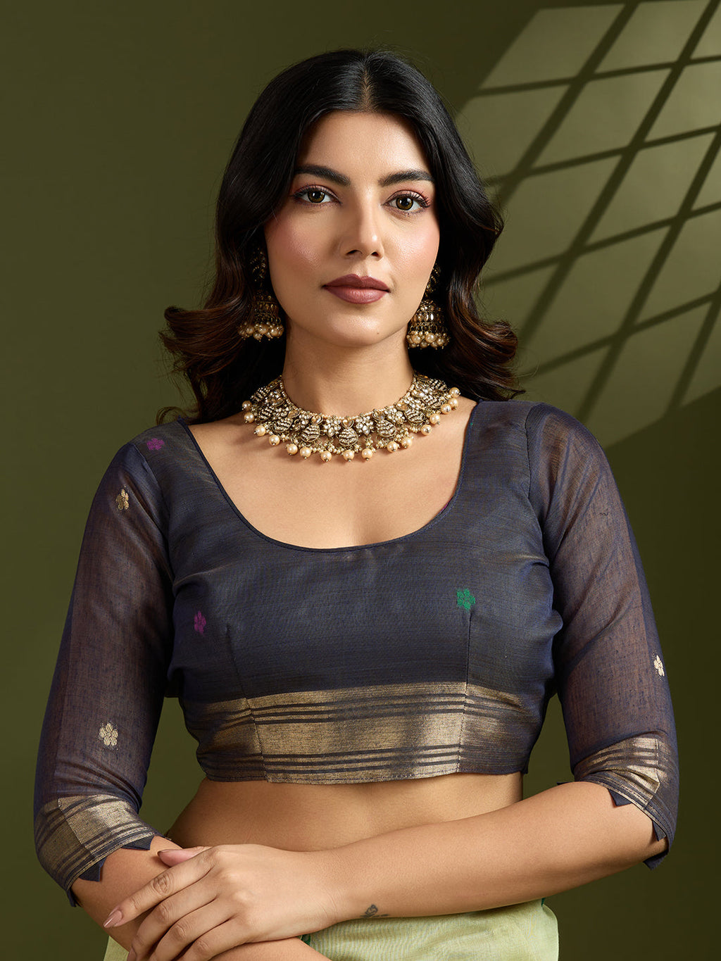 Jyoti Fashion Women's Sea Green Soft Muga Cotton Paithani Zari Woven Saree with Blouse - Distacart