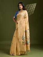 Jyoti Fashion Women's Yellow Soft Muga Cotton Paithani Zari Woven Saree with Blouse - Distacart
