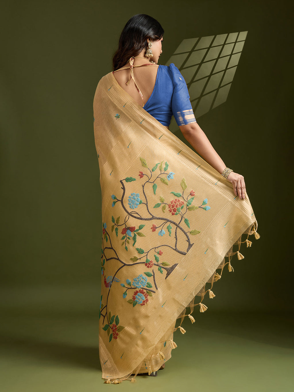 Jyoti Fashion Women's Yellow Soft Muga Cotton Paithani Zari Woven Saree with Blouse - Distacart