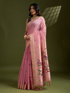 Jyoti Fashion Women's Pink Soft Muga Cotton Paithani Zari Woven Saree with Blouse - Distacart