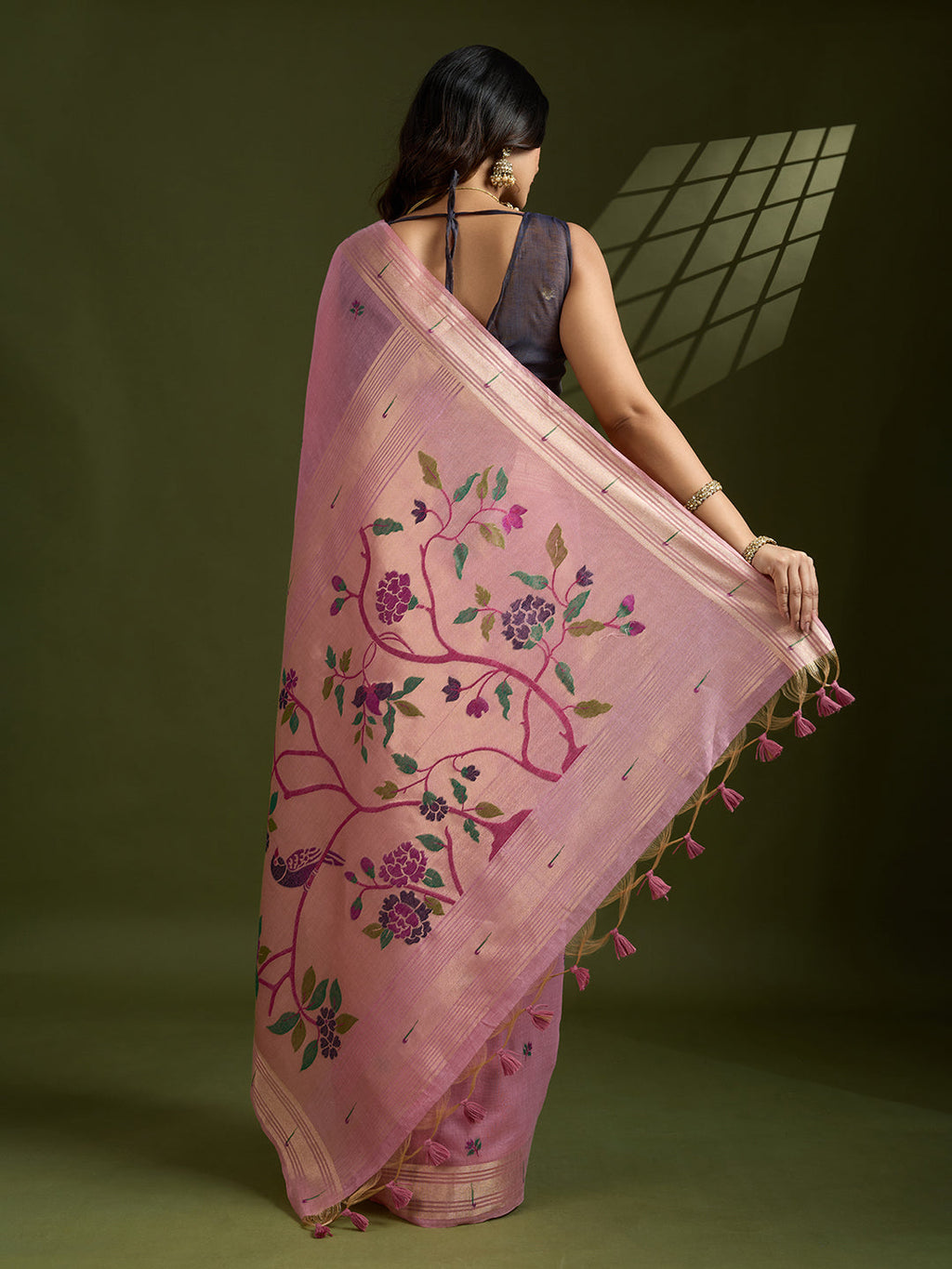 Jyoti Fashion Women's Pink Soft Muga Cotton Paithani Zari Woven Saree with Blouse - Distacart