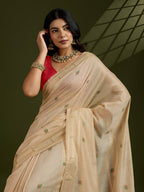 Jyoti Fashion Women's Cream Soft Muga Cotton Paithani Zari Woven Saree with Blouse - Distacart