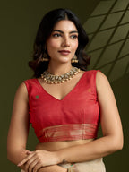 Jyoti Fashion Women's Cream Soft Muga Cotton Paithani Zari Woven Saree with Blouse - Distacart