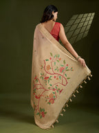 Jyoti Fashion Women's Cream Soft Muga Cotton Paithani Zari Woven Saree with Blouse - Distacart
