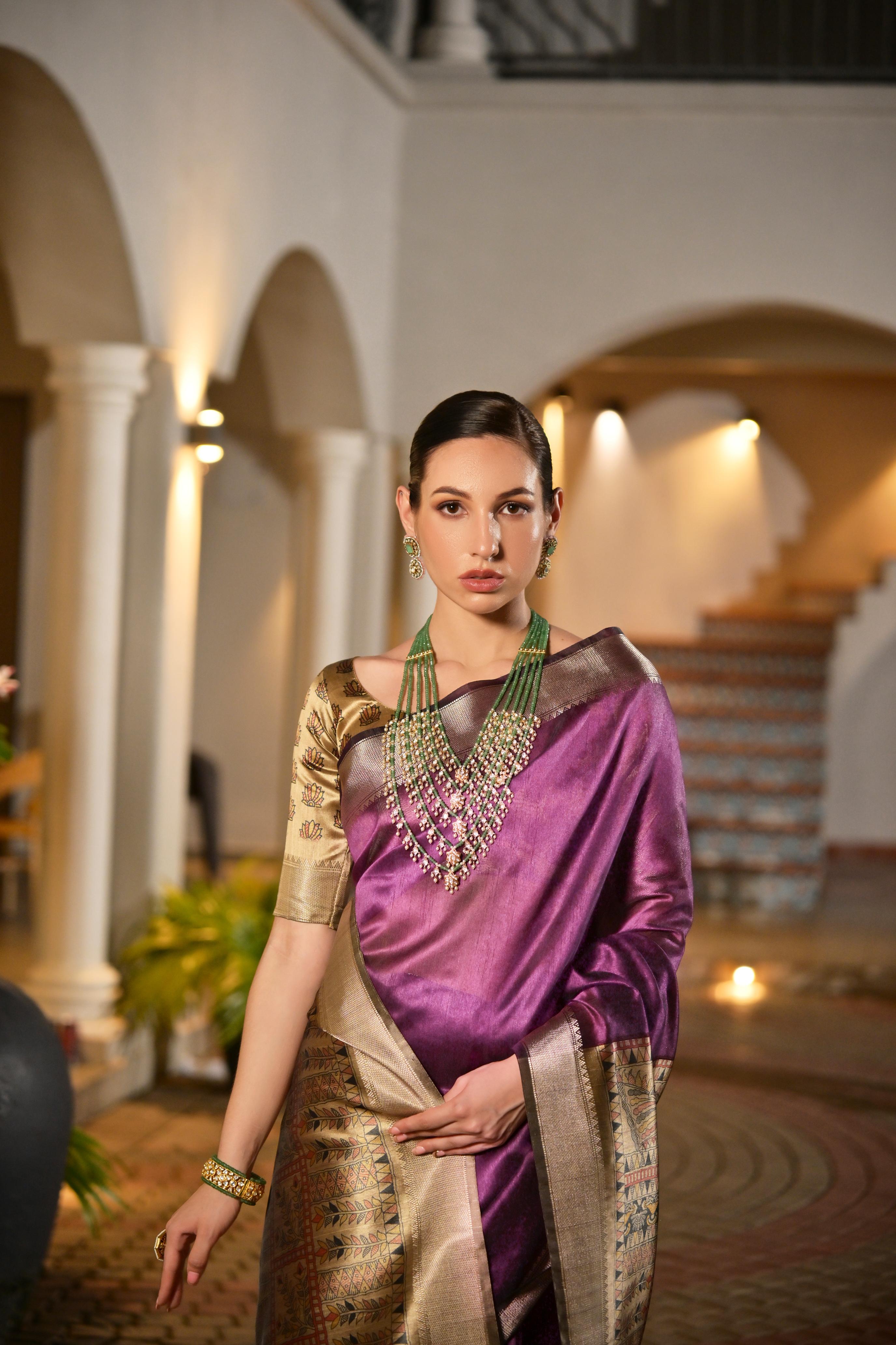 Jyoti Fashion Women's Purple Soft Khadi Raw Silk Zari Woven Saree with Blouse - Distacart