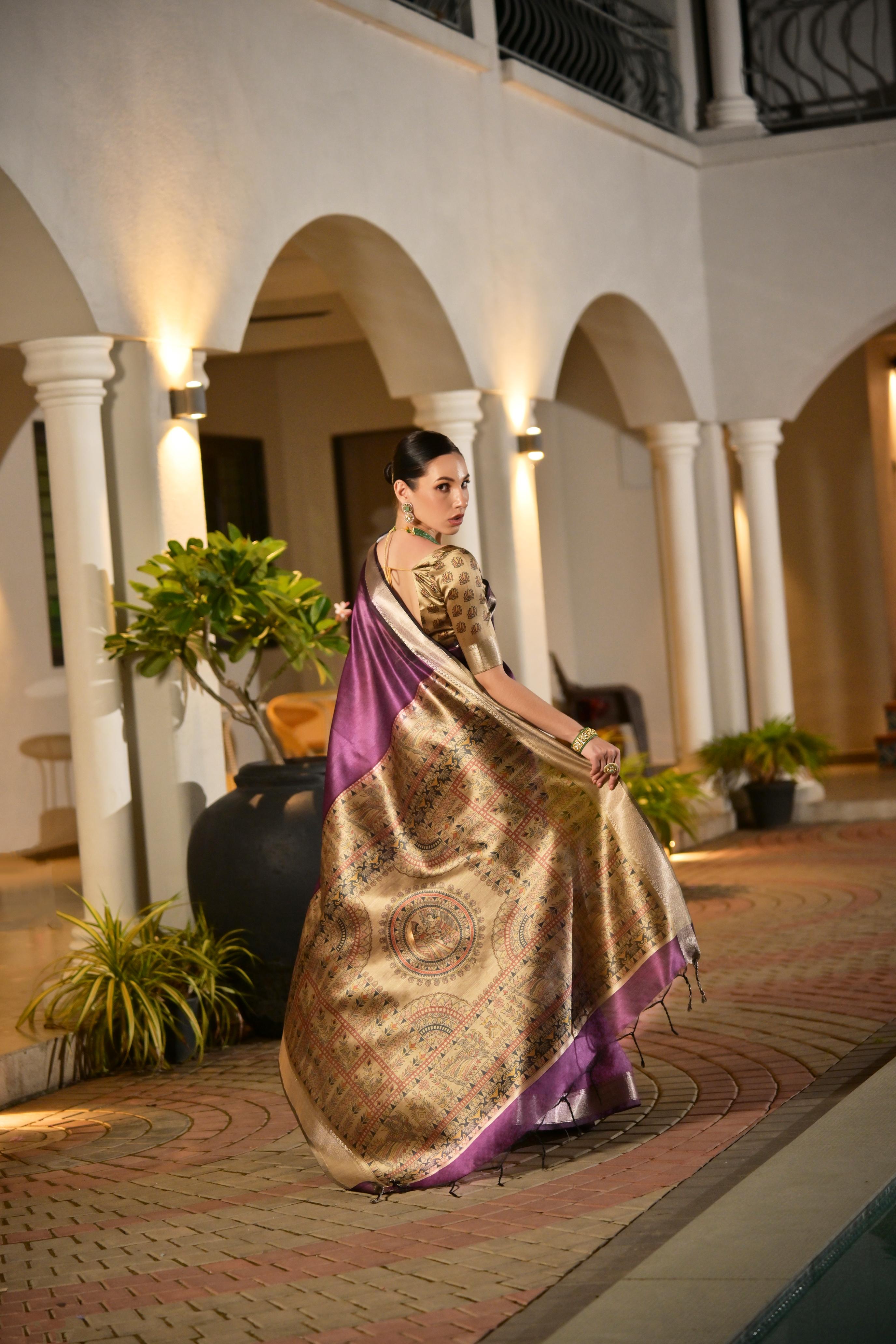 Jyoti Fashion Women's Purple Soft Khadi Raw Silk Zari Woven Saree with Blouse - Distacart