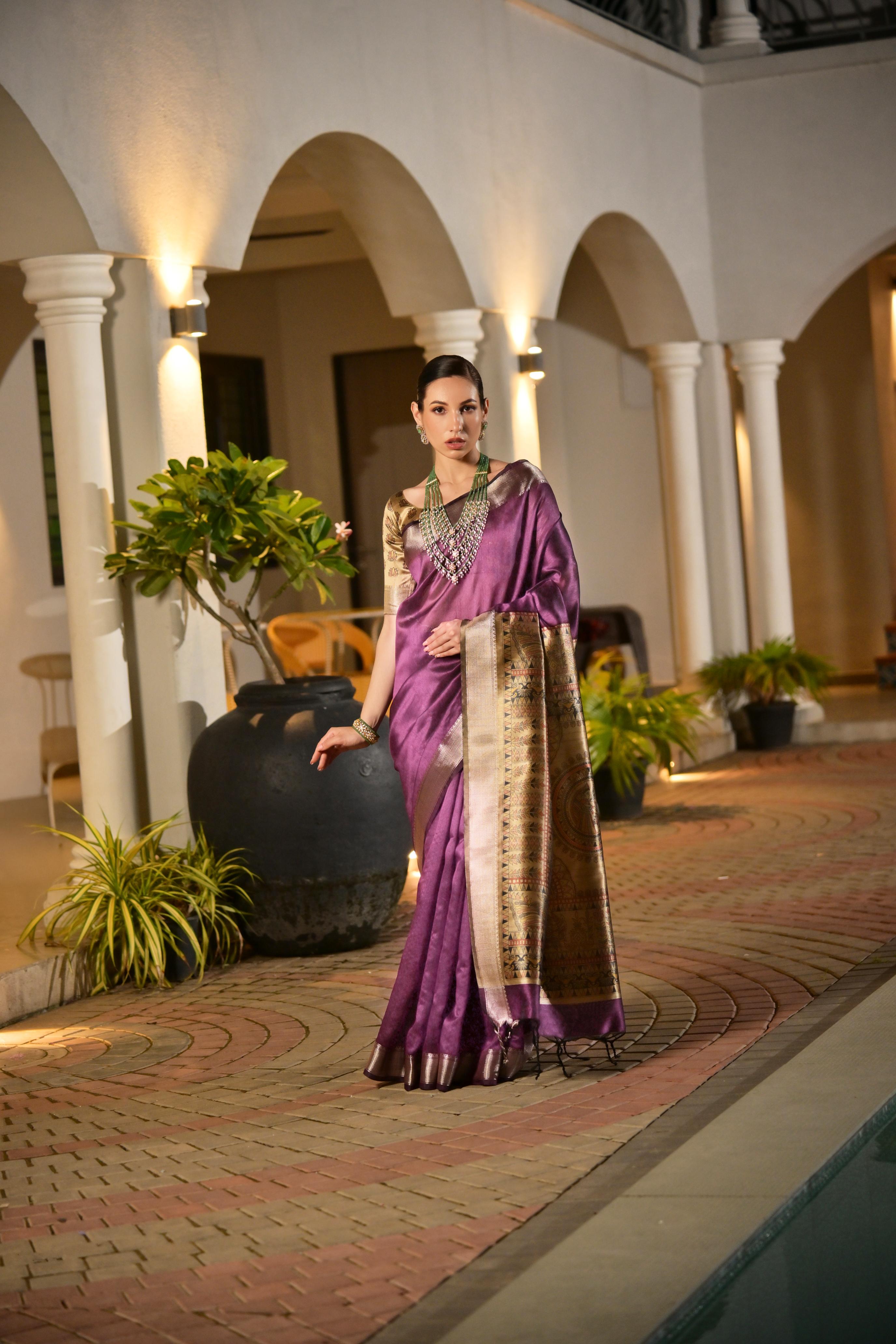 Jyoti Fashion Women's Purple Soft Khadi Raw Silk Zari Woven Saree with Blouse - Distacart